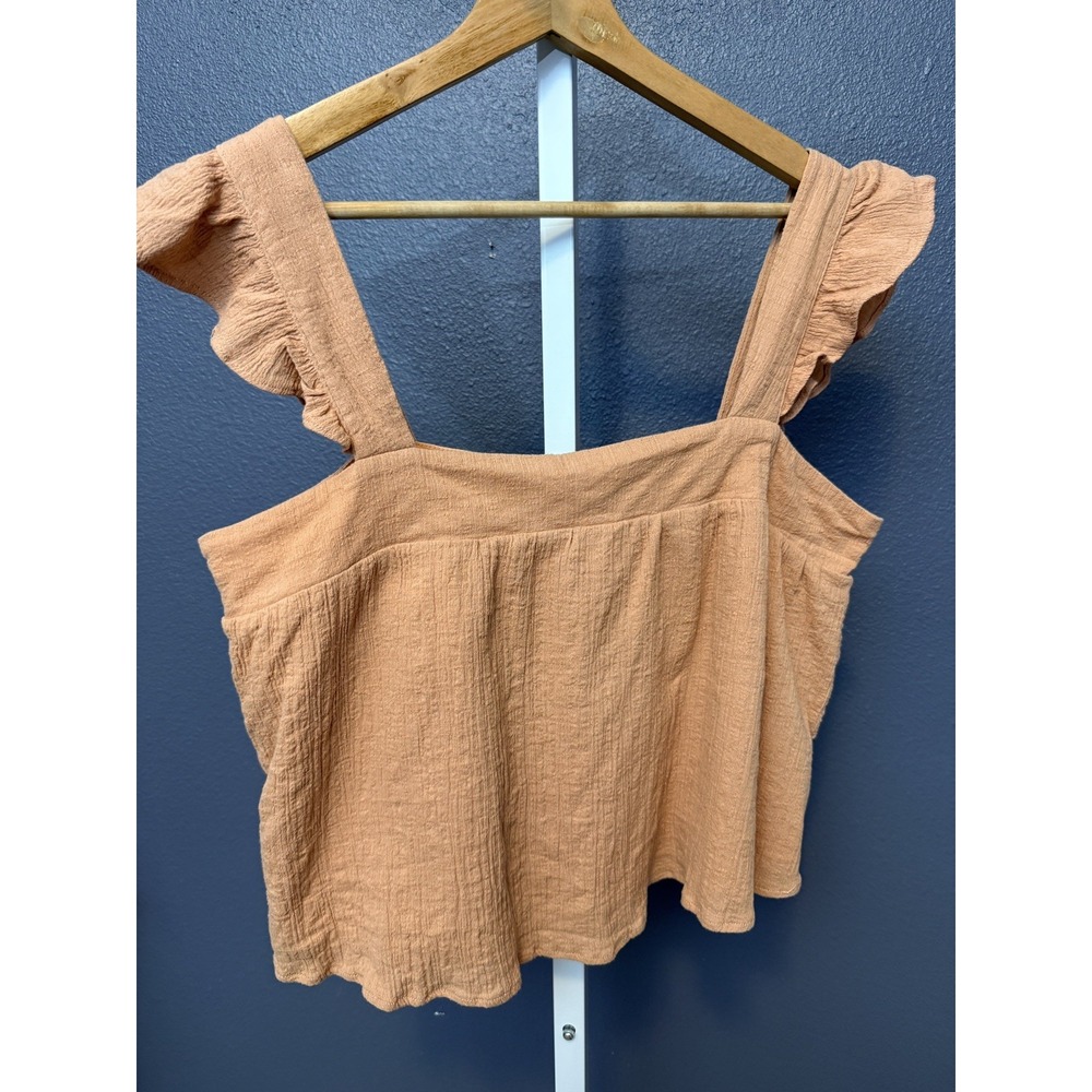 Newbury Kustom Wide Strap Tank Top Crop Small Button Women Sz L Orange